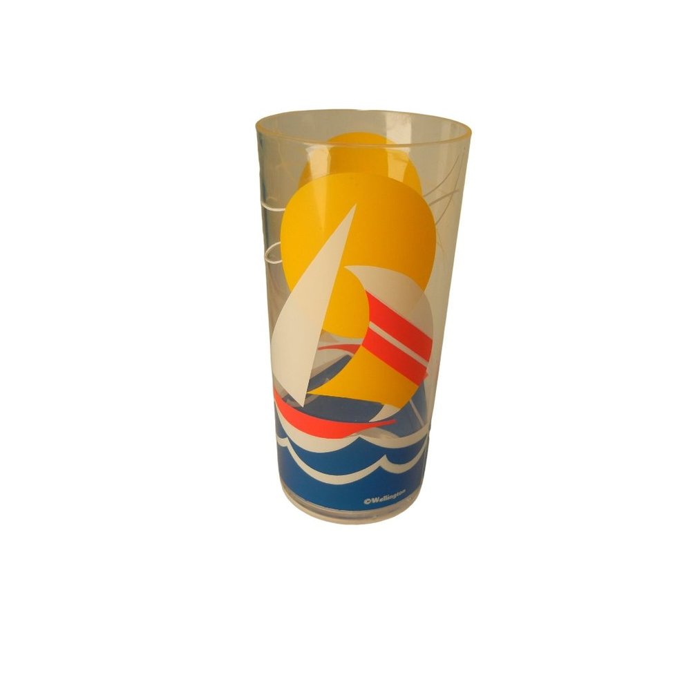Patio Ware acrylic 16 oz Tumbler 4 pc, Wellington Sail Boat Theme NIB
